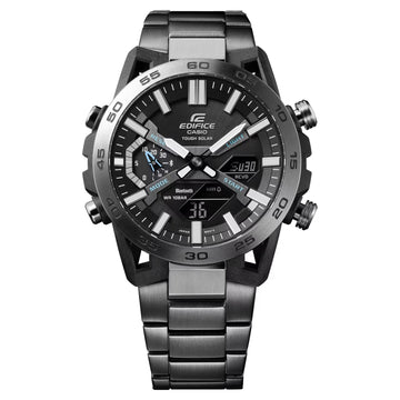 Ρολόι Solar Smart Casio Edifice Sospensione ECB-2000DC-1AEF με ανθρακί ατσάλινο μπρασελέ και μαύρο καντράν διαμέτρου 47,8mm σε στρογγυλό σχημα.